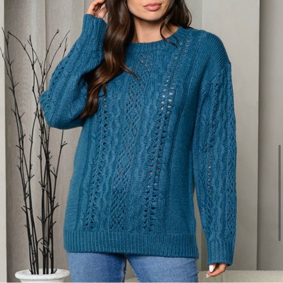 LAST ONE: Stunning dark teal long sleeve round neck women’s fall knit sweater - Picture 6 of 6